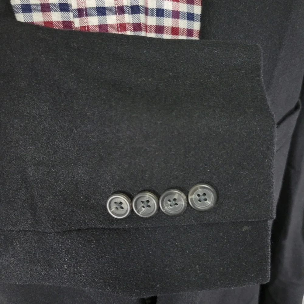 Chaps Men's Sport Coat Blazer Two Button Flannel Silk Wool Cashmere Black 46R‎
